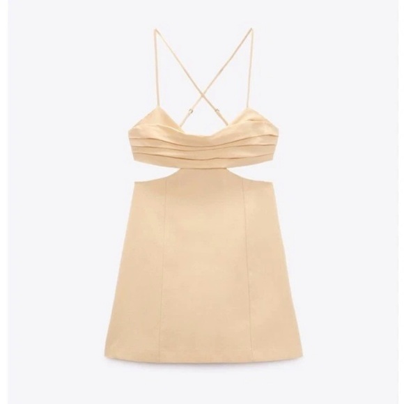 NWT Zara Linen Blend Cut Out Dress in Pale Peach Size S Small - Picture 2 of 12